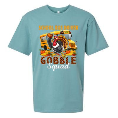 School Bus Driver Gobble Squad Thanksgiving Plaid Turkey Sueded Cloud Jersey T-Shirt