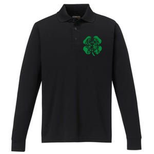 St Bernard Dog Head Face Green Shamrock Saint Patrick's Day Performance Long Sleeve Polo