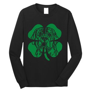 St Bernard Dog Head Face Green Shamrock Saint Patrick's Day Long Sleeve Shirt