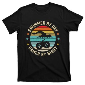 Swimmer By Day Gamer By Night Swimming Swim Lover Gaming T-Shirt