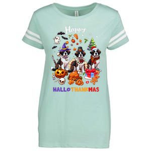 Saint Bernard Dog Christmas Thanksgiving Happy Hallothankmas Enza Ladies Jersey Football T-Shirt