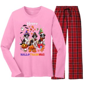 Saint Bernard Dog Christmas Thanksgiving Happy Hallothankmas Women's Long Sleeve Flannel Pajama Set 