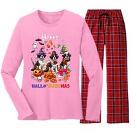 Saint Bernard Dog Christmas Thanksgiving Happy Hallothankmas Women's Long Sleeve Flannel Pajama Set 