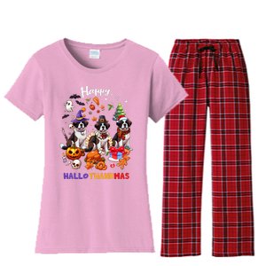 Saint Bernard Dog Christmas Thanksgiving Happy Hallothankmas Women's Flannel Pajama Set