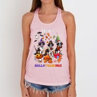 Saint Bernard Dog Christmas Thanksgiving Happy Hallothankmas Women's Knotted Racerback Tank