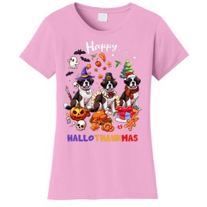 Saint Bernard Dog Christmas Thanksgiving Happy Hallothankmas Women's T-Shirt