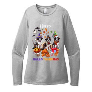 Saint Bernard Dog Christmas Thanksgiving Happy Hallothankmas Womens CVC Long Sleeve Shirt