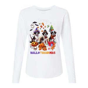 Saint Bernard Dog Christmas Thanksgiving Happy Hallothankmas Womens Cotton Relaxed Long Sleeve T-Shirt