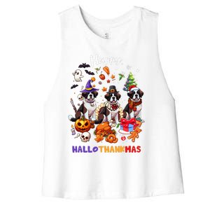 Saint Bernard Dog Christmas Thanksgiving Happy Hallothankmas Women's Racerback Cropped Tank