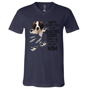 Saint Bernard Dad Happy Fathers Day To My Amazing Daddy Dog V-Neck T-Shirt