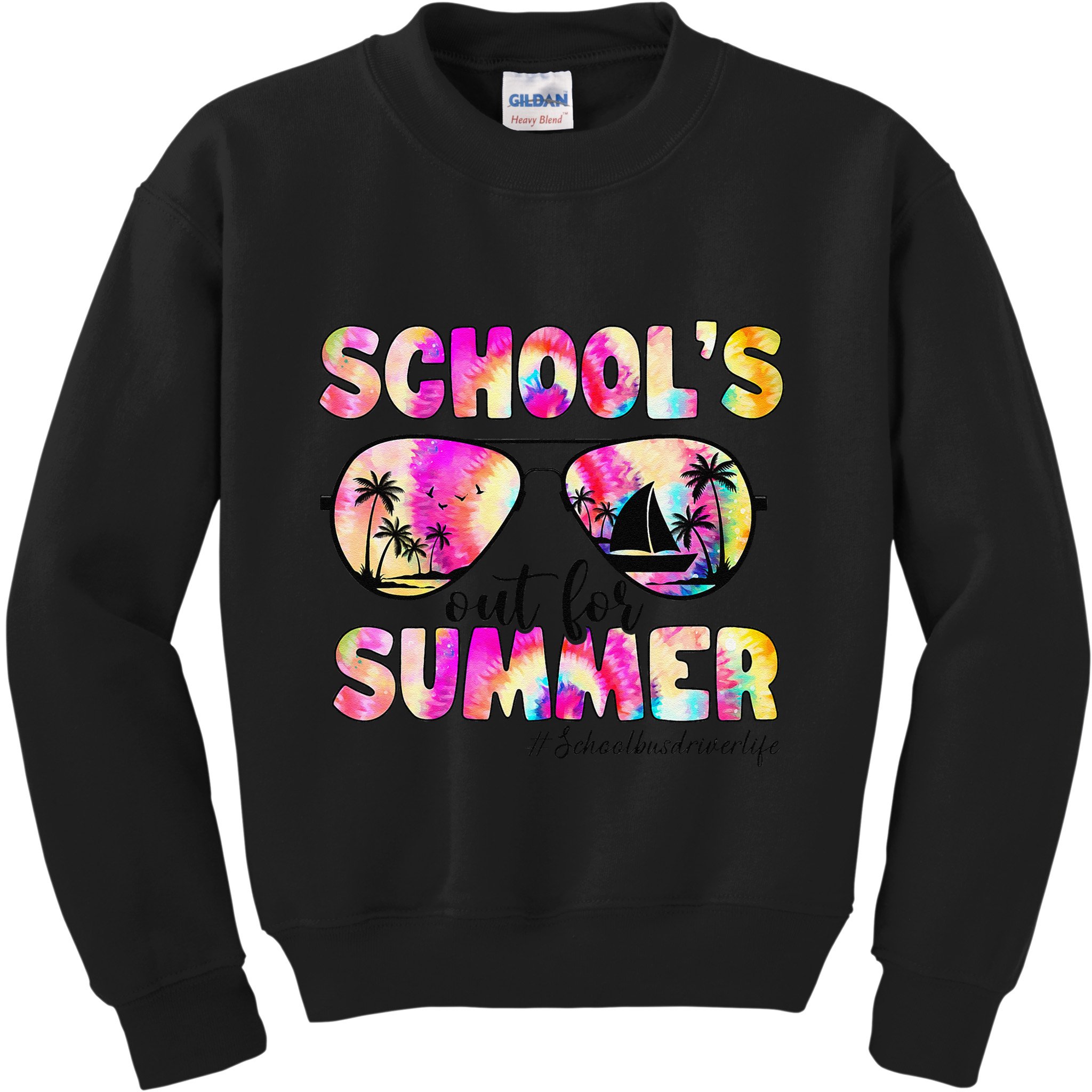 School Bus Driver Out For Summer Tie Dye Sunglasses Kids Sweatshirt