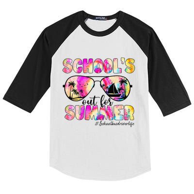 School Bus Driver Out For Summer Tie Dye Sunglasses Kids Colorblock Raglan Jersey