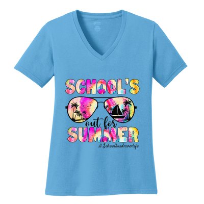 School Bus Driver Out For Summer Tie Dye Sunglasses Women's V-Neck T-Shirt