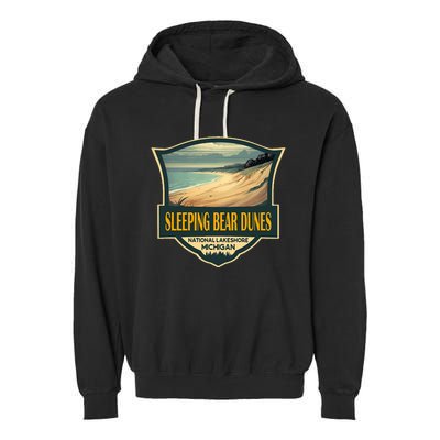 Sleeping Bear Dunes National Lakeshore Travel Retro Badge Garment-Dyed Fleece Hoodie