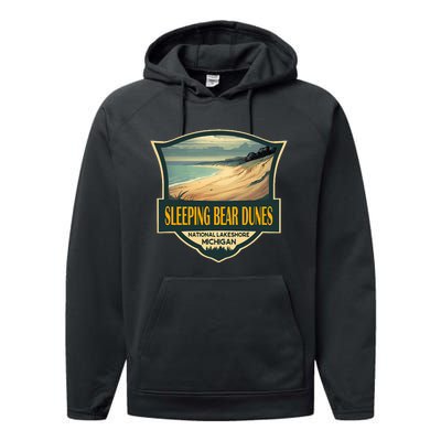 Sleeping Bear Dunes National Lakeshore Travel Retro Badge Performance Fleece Hoodie