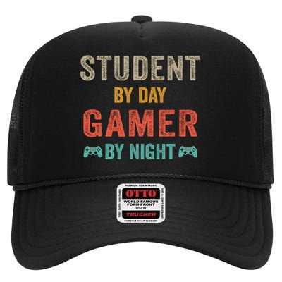 Student By Day Gamer By Night Meme For Gamers High Crown Mesh Back Trucker Hat