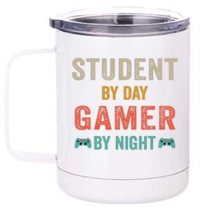 Student By Day Gamer By Night Meme For Gamers 12 oz Stainless Steel Tumbler Cup