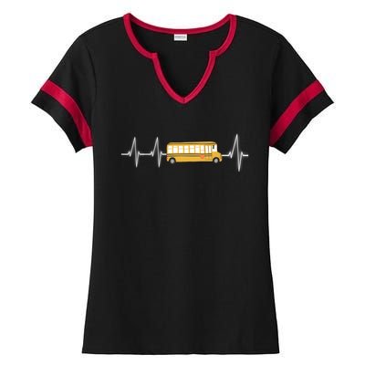 School Bus Driver School Bus Heartbeat Heart Trace Gift Ladies Halftime Notch Neck Tee