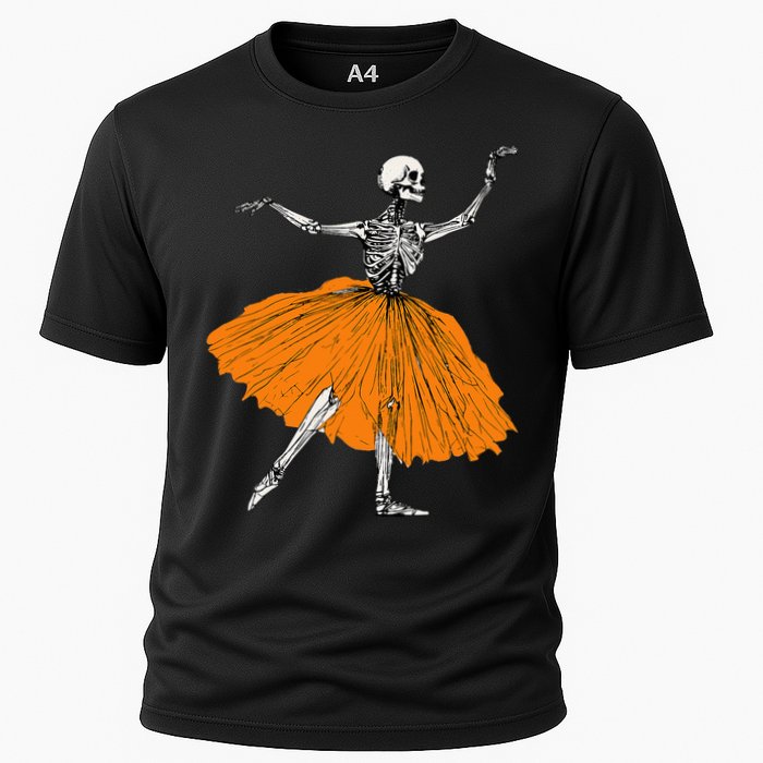 Skeleton Ballerina Dance Tutu Spooky Ballet Dancer Halloween Cooling Performance Crew T-Shirt