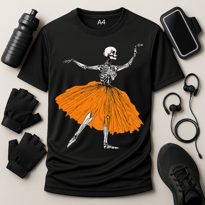 Skeleton Ballerina Dance Tutu Spooky Ballet Dancer Halloween Cooling Performance Crew T-Shirt