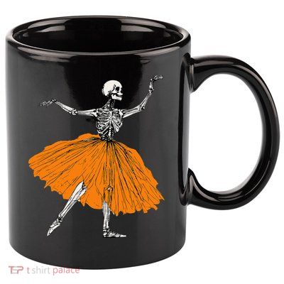 Skeleton Ballerina Dance Tutu Spooky Ballet Dancer Halloween 11oz C Handle Ceramic Mug
