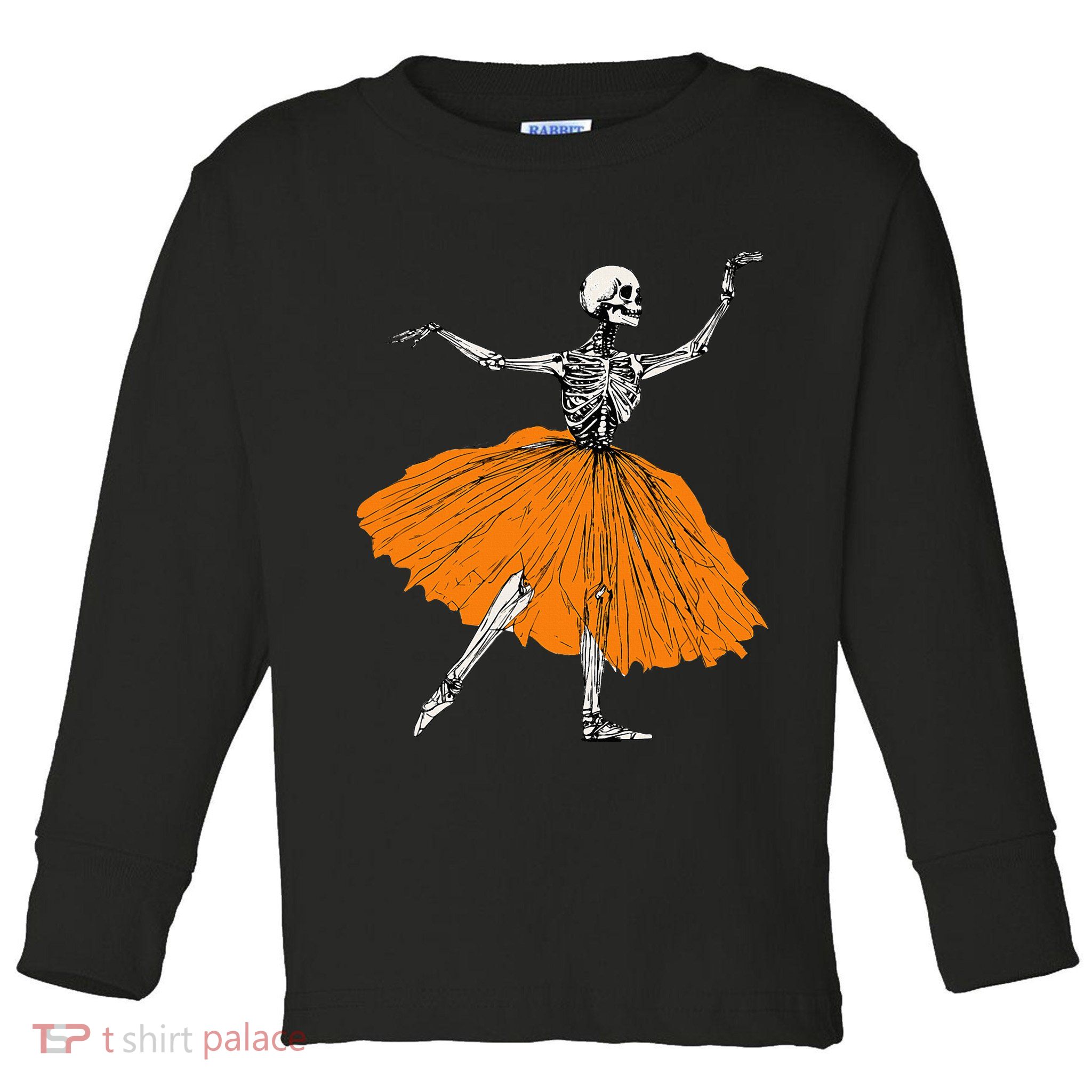 Skeleton Ballerina Dance Tutu Spooky Ballet Dancer Halloween Toddler Long Sleeve Shirt
