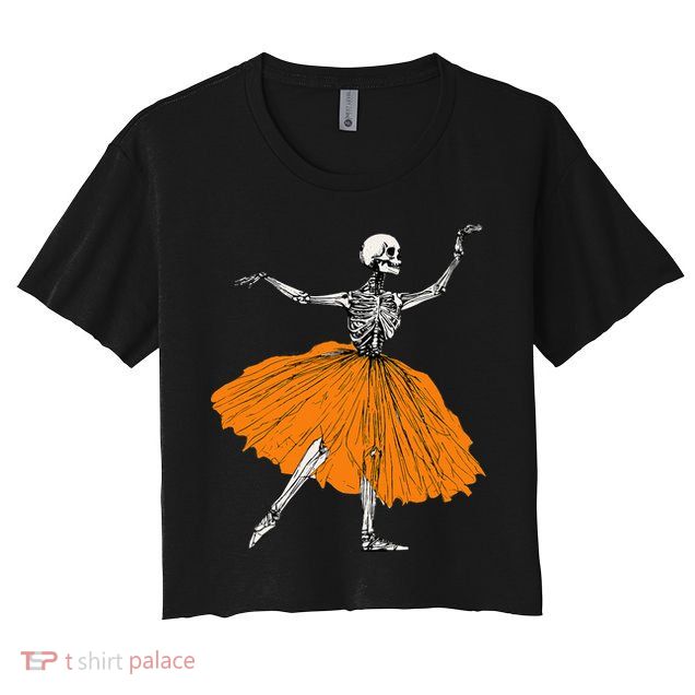 Skeleton Ballerina Dance Tutu Spooky Ballet Dancer Halloween Crop Top