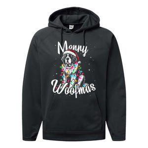 Saint Bernard Dog Merry Woofmas Christmas Lights Santa Hat Tank Top Performance Fleece Hoodie