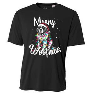 Saint Bernard Dog Merry Woofmas Christmas Lights Santa Hat Tank Top Cooling Performance Crew T-Shirt