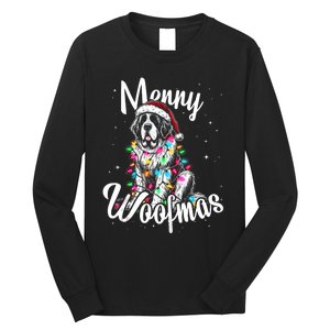 Saint Bernard Dog Merry Woofmas Christmas Lights Santa Hat Tank Top Long Sleeve Shirt