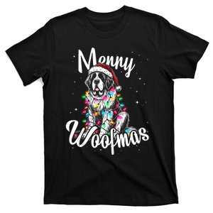 Saint Bernard Dog Merry Woofmas Christmas Lights Santa Hat Tank Top T-Shirt