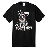 Saint Bernard Dog Merry Woofmas Christmas Lights Santa Hat Tank Top Tall T-Shirt