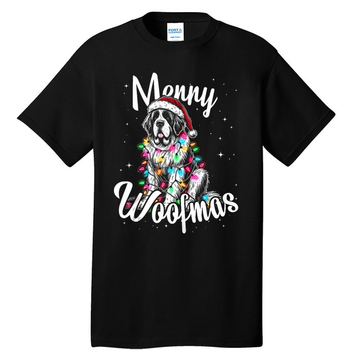 Saint Bernard Dog Merry Woofmas Christmas Lights Santa Hat Tank Top Tall T-Shirt