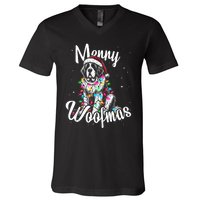 Saint Bernard Dog Merry Woofmas Christmas Lights Santa Hat Tank Top V-Neck T-Shirt