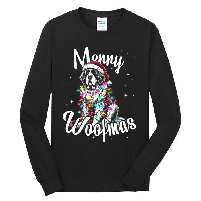 Saint Bernard Dog Merry Woofmas Christmas Lights Santa Hat Tank Top Tall Long Sleeve T-Shirt