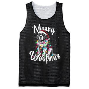 Saint Bernard Dog Merry Woofmas Christmas Lights Santa Hat Tank Top Mesh Reversible Basketball Jersey Tank