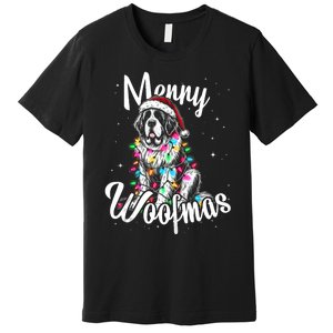 Saint Bernard Dog Merry Woofmas Christmas Lights Santa Hat Tank Top Premium T-Shirt