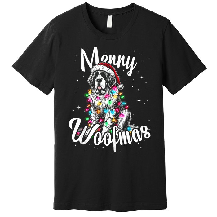 Saint Bernard Dog Merry Woofmas Christmas Lights Santa Hat Tank Top Premium T-Shirt