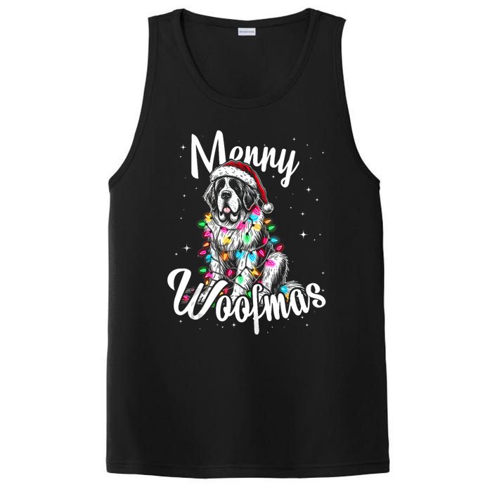 Saint Bernard Dog Merry Woofmas Christmas Lights Santa Hat Tank Top PosiCharge Competitor Tank