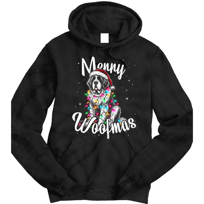 Saint Bernard Dog Merry Woofmas Christmas Lights Santa Hat Tank Top Tie Dye Hoodie