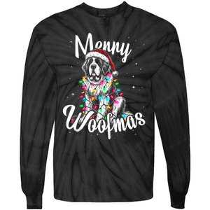 Saint Bernard Dog Merry Woofmas Christmas Lights Santa Hat Tank Top Tie-Dye Long Sleeve Shirt