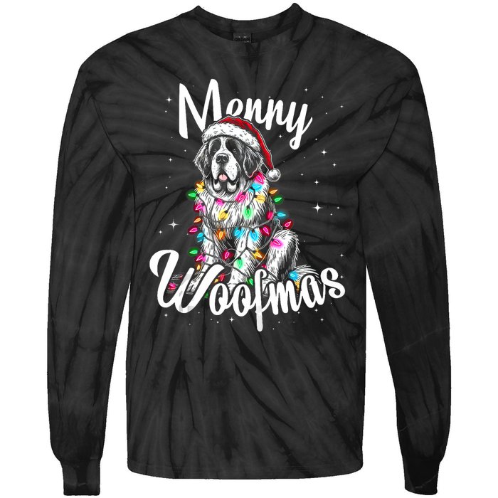 Saint Bernard Dog Merry Woofmas Christmas Lights Santa Hat Tank Top Tie-Dye Long Sleeve Shirt