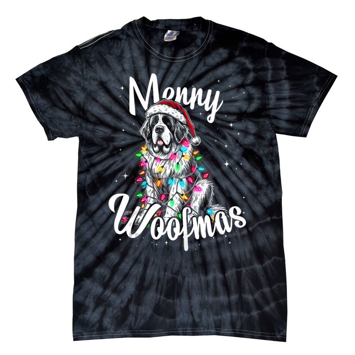 Saint Bernard Dog Merry Woofmas Christmas Lights Santa Hat Tank Top Tie-Dye T-Shirt