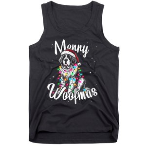 Saint Bernard Dog Merry Woofmas Christmas Lights Santa Hat Tank Top Tank Top