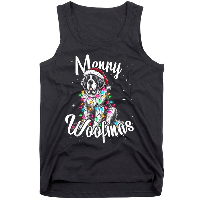 Saint Bernard Dog Merry Woofmas Christmas Lights Santa Hat Tank Top Tank Top