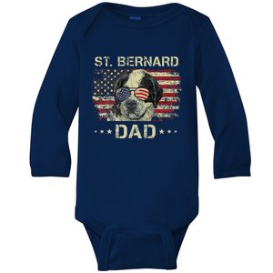 St Bernard Dad Dog Lovers American Flag 4th Of July Baby Long Sleeve Bodysuit