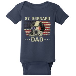 St Bernard Dad Dog Lovers American Flag 4th Of July Baby Bodysuit