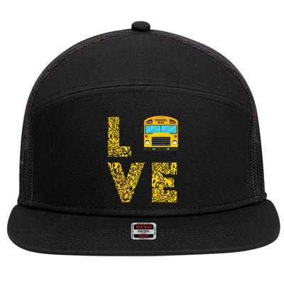 School Bus Driver Love Driving Bus Lover 7 Panel Mesh Trucker Snapback Hat