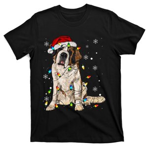 Saint Bernard Dog Santa Christmas Tree Lights Pajama Xmas T-Shirt