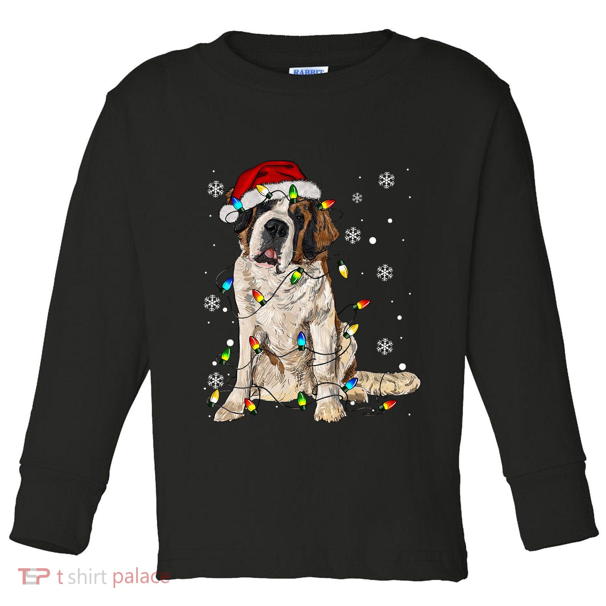 Saint Bernard Dog Santa Christmas Tree Lights Pajama Xmas Toddler Long Sleeve Shirt
